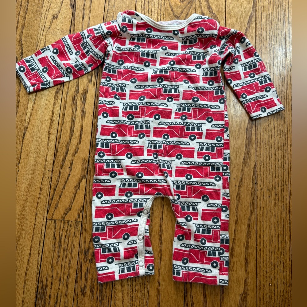 3 mos Winter Water Factory fire truck snap long sleeve romper